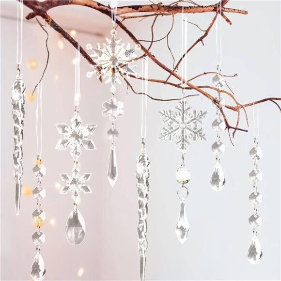 18pcs Christmas Tree Decoration Crystal Ornaments - Hanging Acrylic Christmas - Picture 4 of 7